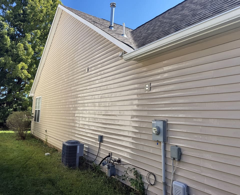 After: tall cream vinyl wall, washed clean