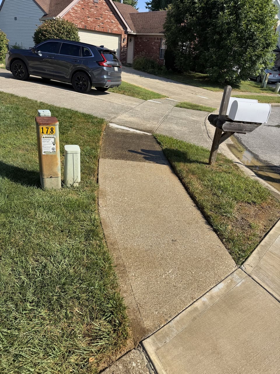 Clean sidewalk passing a mailbox in front of a home